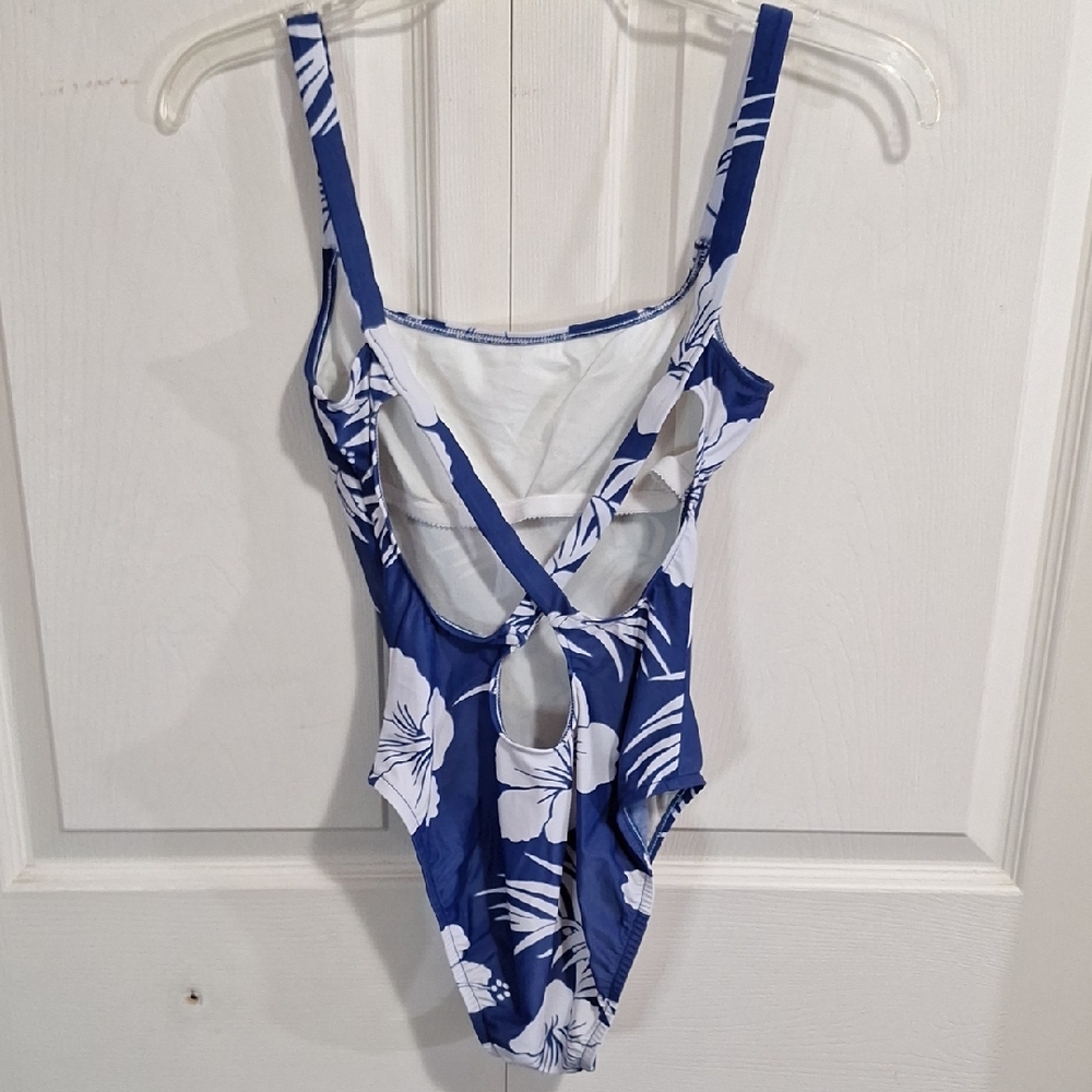 OP Classic One Piece Swimsuit-S-Blue White Tropical Print - Picture 5 of 7